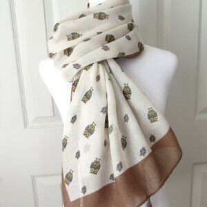 Quagga Sweet OWL Design Scarf Wrap 100% Polyester Brown and White Tassels Soft